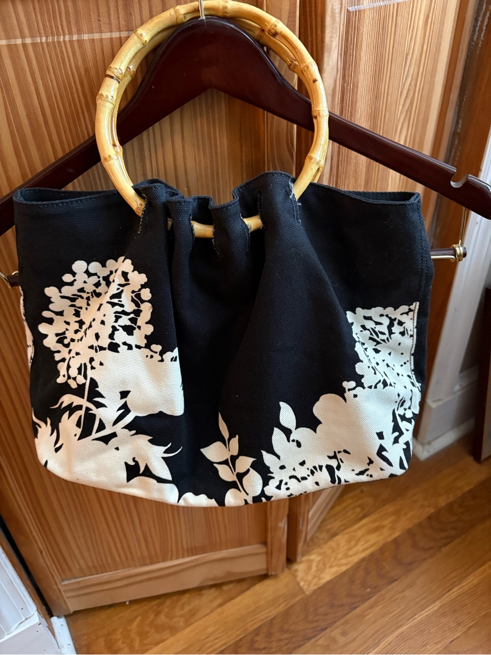 Banana Republic Black & White Floral Bamboo-Handle Tote